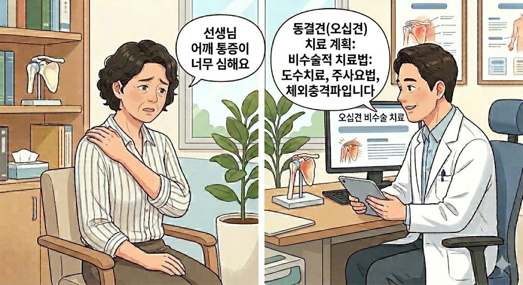 오십견, 봄철 어깨 통증 방치하면 굳습니다